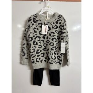 NWT‎ JESSICA SIMPSON SZ 5 Gray /Black Fringed Sweater/Leggings Set, Tagged $38